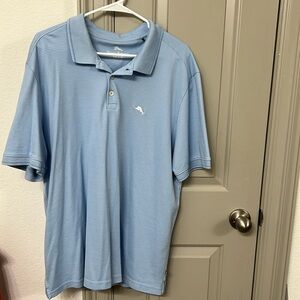 Tommy Bahama blue and white striped polo.